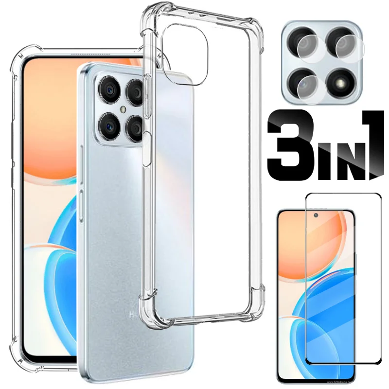 

3-in-1, Phone Cases+Glass for Honor x8 5g Silicone Cover Huawei P30/p40 Lite E 50 lite 5g Honor30S xonor x8 5g Case Honorx8 5g