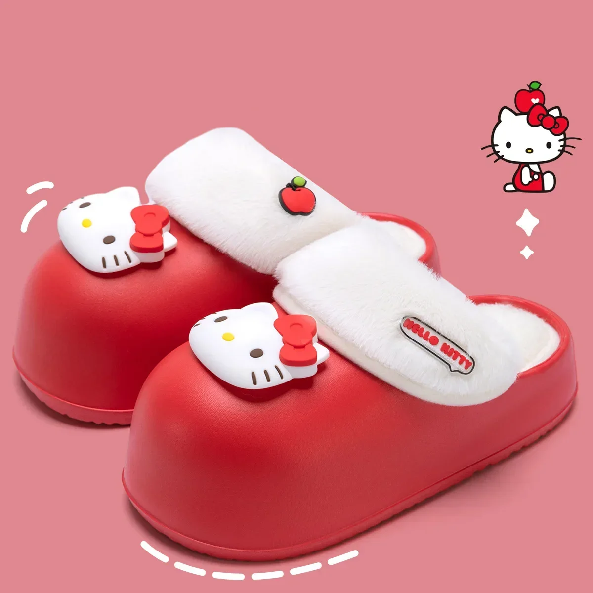 Kawaii Sanrio хлопковые тапочки HelloKitty милая красота рождественская одежда съемная