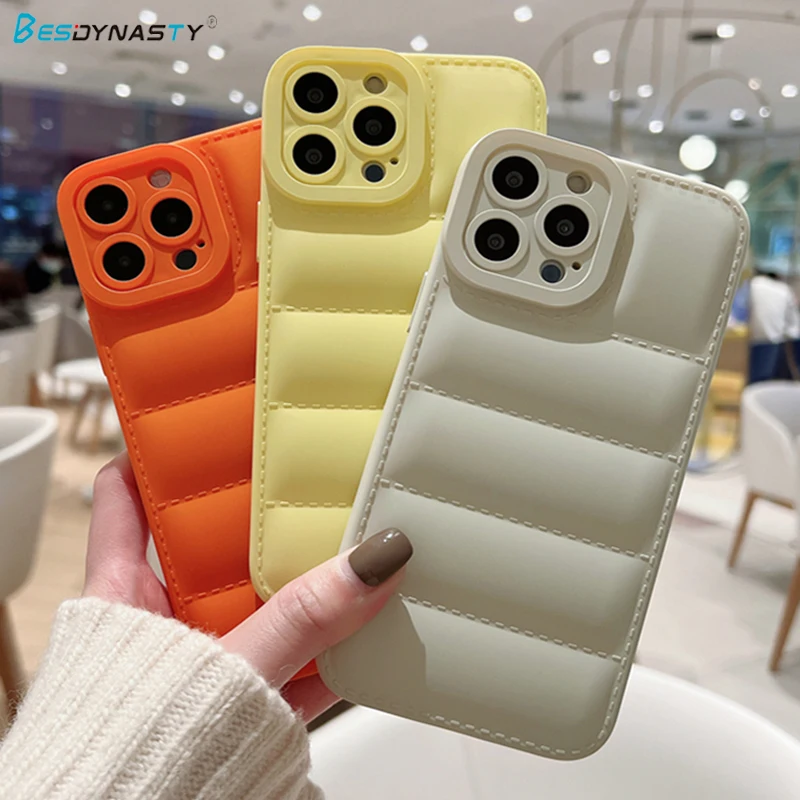 

BESD Luxury Down Jacket The Puffer Phone Case For iPhone 14 11 12 13 Pro Max XR X XS 7 8 14 Plus Soft Silicone Shockproof Cover