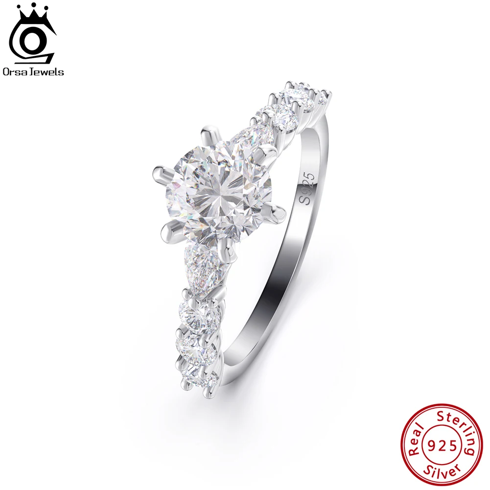 ORSA JEWELS роскошные женские кольца из стерлингового серебра 925 пробы 8A Премиум CZ обручальные свадебные кольца на палец ювелирные изделия для женщин для девочек LZR13