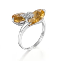 pure 925 sterling silver citrine ring with 2 stones tear drop woman rings vintage wedding party female jewelry wife gift