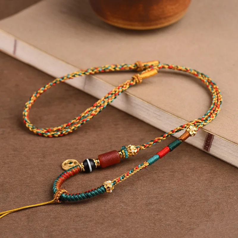 

Плетеная вручную веревка в тибетском стиле, пчелиный воск, плетеная вручную веревка Будды с ремешком, драгоценность