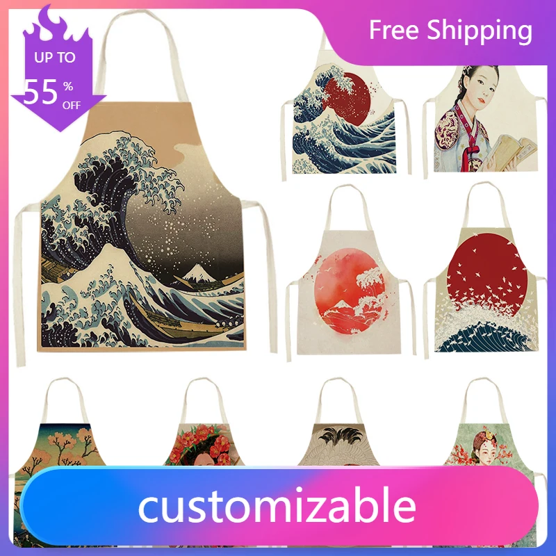 Японский фартук корейские кухонные принадлежности Льняной Фартук Женский