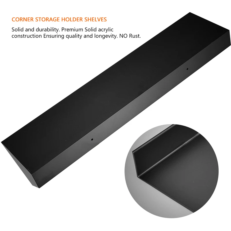 Органайзер для ванной комнаты настенный угловой черный из алюминия с полками для хранения шампуней, гелей и других аксессуаров.