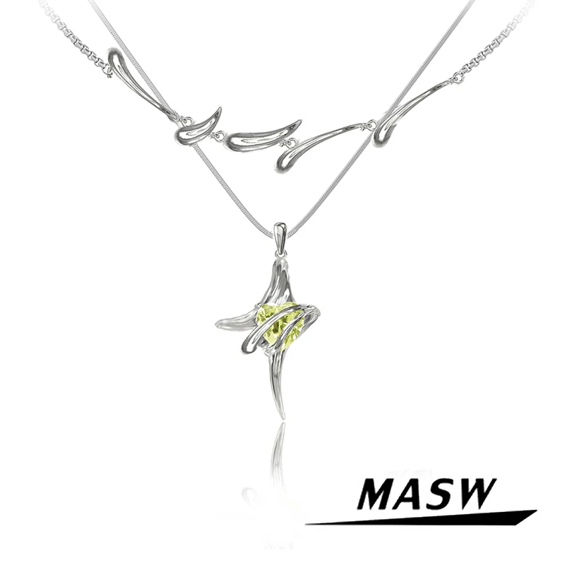 

MASW Original Design Shiny Senior Star Green Heart Pendant Necklace For Women Female Fashion Jewelry Accessories Party Gift