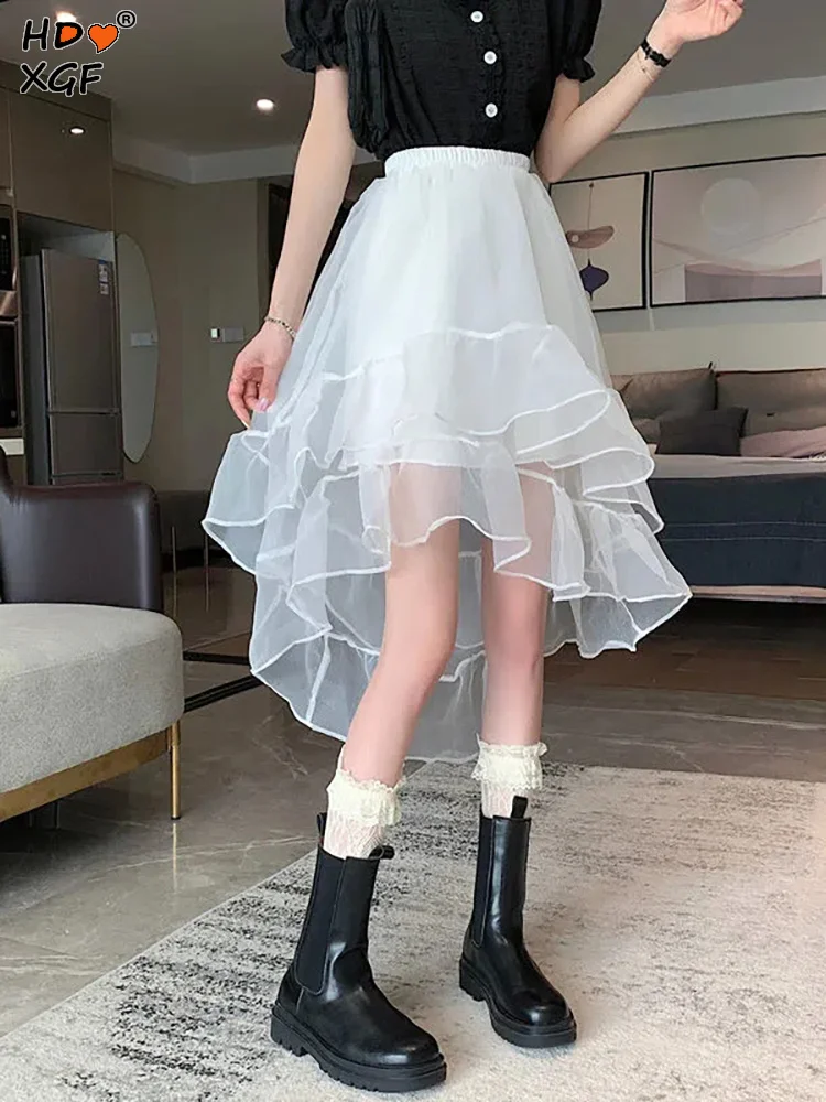 

Super Fairy Gauze Skirt Design Sense Niche Irregular Skirt Female 2023 Summer Tulle Skirt Black Fairy Temperamental White Skirts