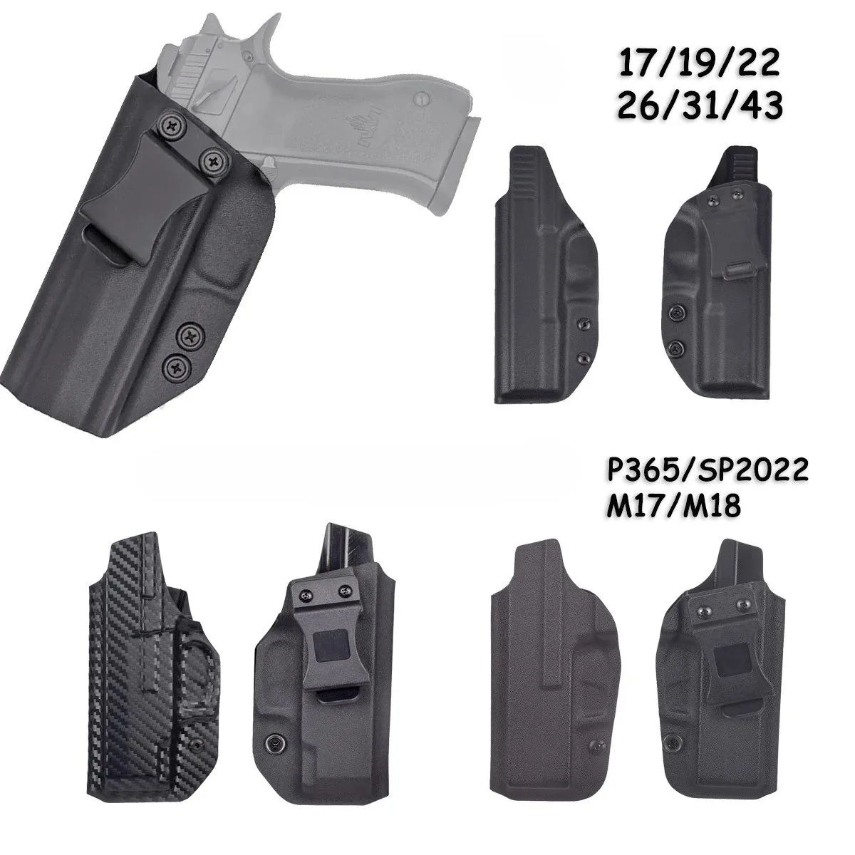 Фото Кобура из ПВХ для 1911, Glock 17, 19, 26, 43, 43X, Taurus M17, P07, P365, PPQ, внутренняя, для скрытого ношения, с клипсой для ремня, подсумок-кобура №1