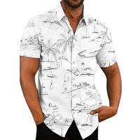 mens shirt print graffiti coconut tree turnelight street casual button print short sleeve top designer casual fashion breathabl
