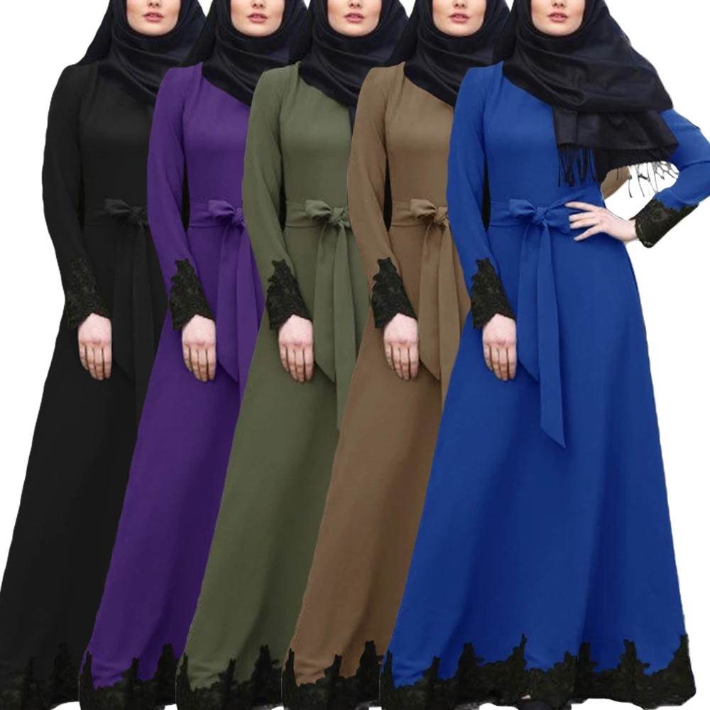 

Plus Size Abaya Lace Muslim Women Maxi Dress Dubai Turkey Kaftan Islamic Clothing Eid Ramadan Modest Abayas Morocco Caftan Robe