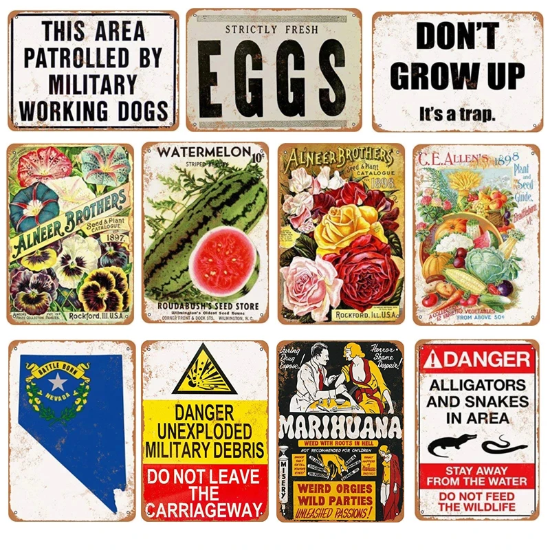 

Vintage Shabby Crafts Plaques Metal Plaque Fruit Vegetable Eggs Tin Sign Retro Plate Wall Poster Kitchen Garden Farmhouse Decor