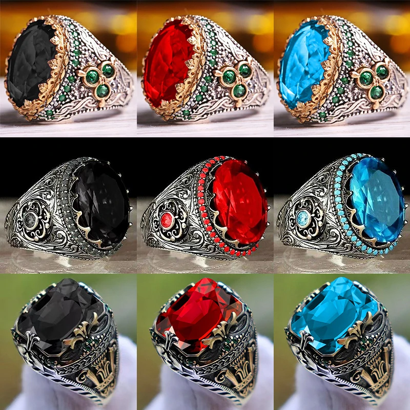 

New Inlaid Crystal Men's Luxury Ring Personality Retro Big Gemstone Ring To Attend The Banquet Party Fashion Jewelry
