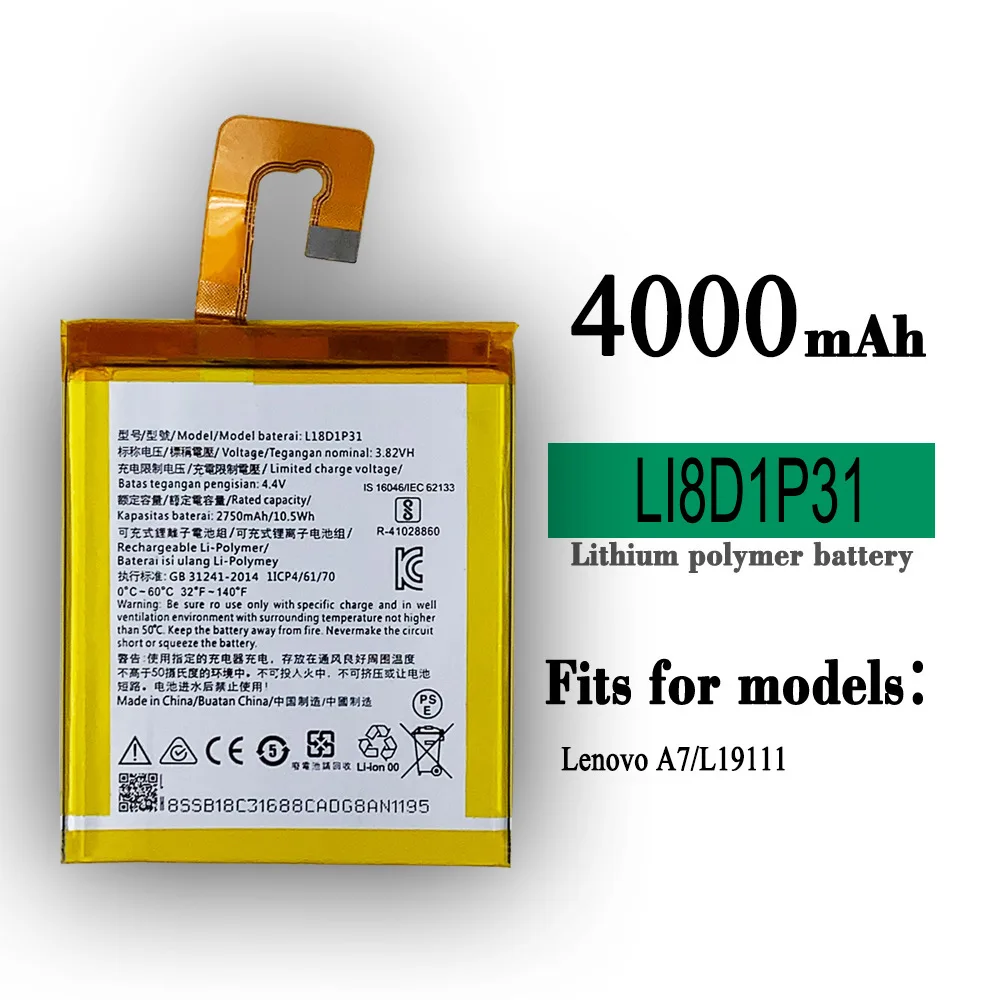 

L18D1P31 Orginal High Quality Replacement Battery For Lenovo TAB E7-7104 A7 L19111 4000mAh Mobile Phone Large Capacity Bateria