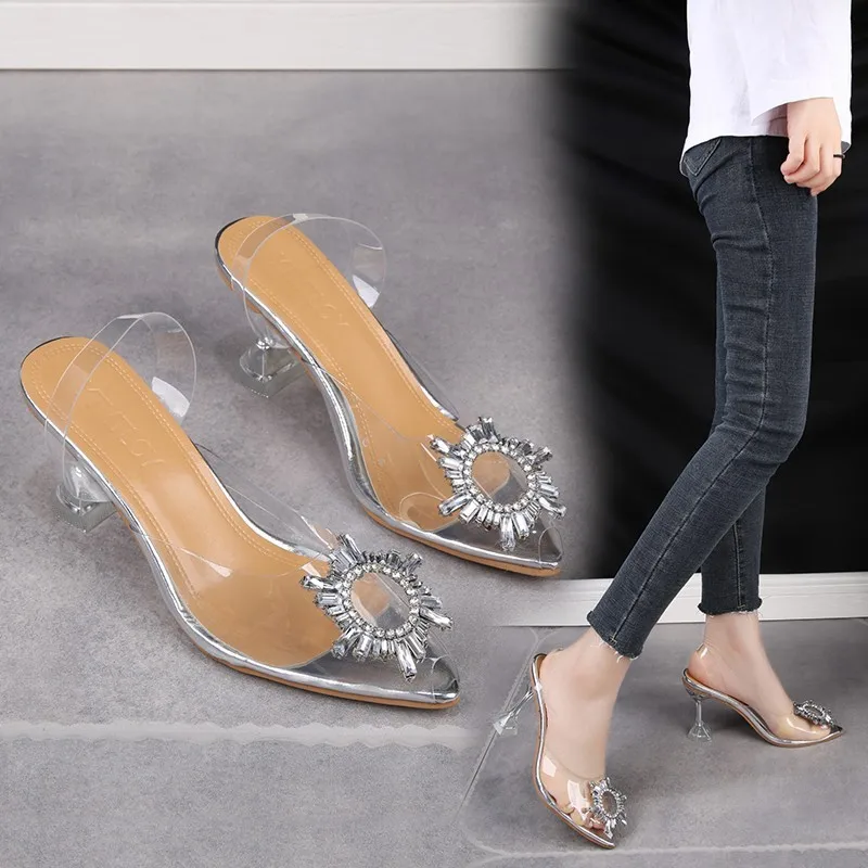 

Transparent crystal cup high heel stilettos sexy heels summer women's shoes fish mouth toe size