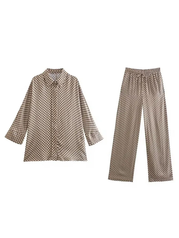 

Женская винтажная блузка с длинным рукавом и геометрическим принтом