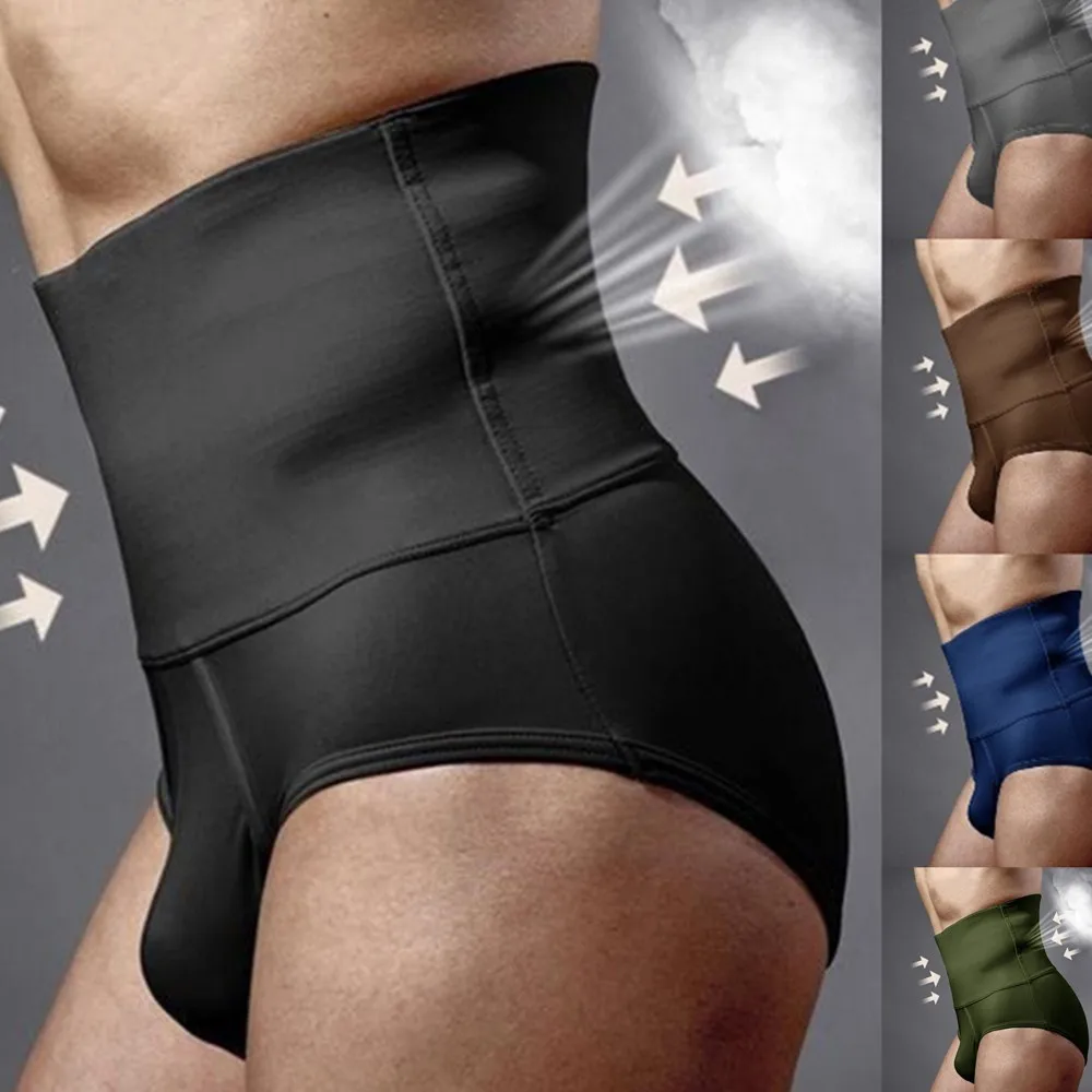 Men's Compression High Waist Boxer Briefs Tummy Slim Body Shaper Girdle Underwear Passion Sexy Panties Male Breathable Briefs
