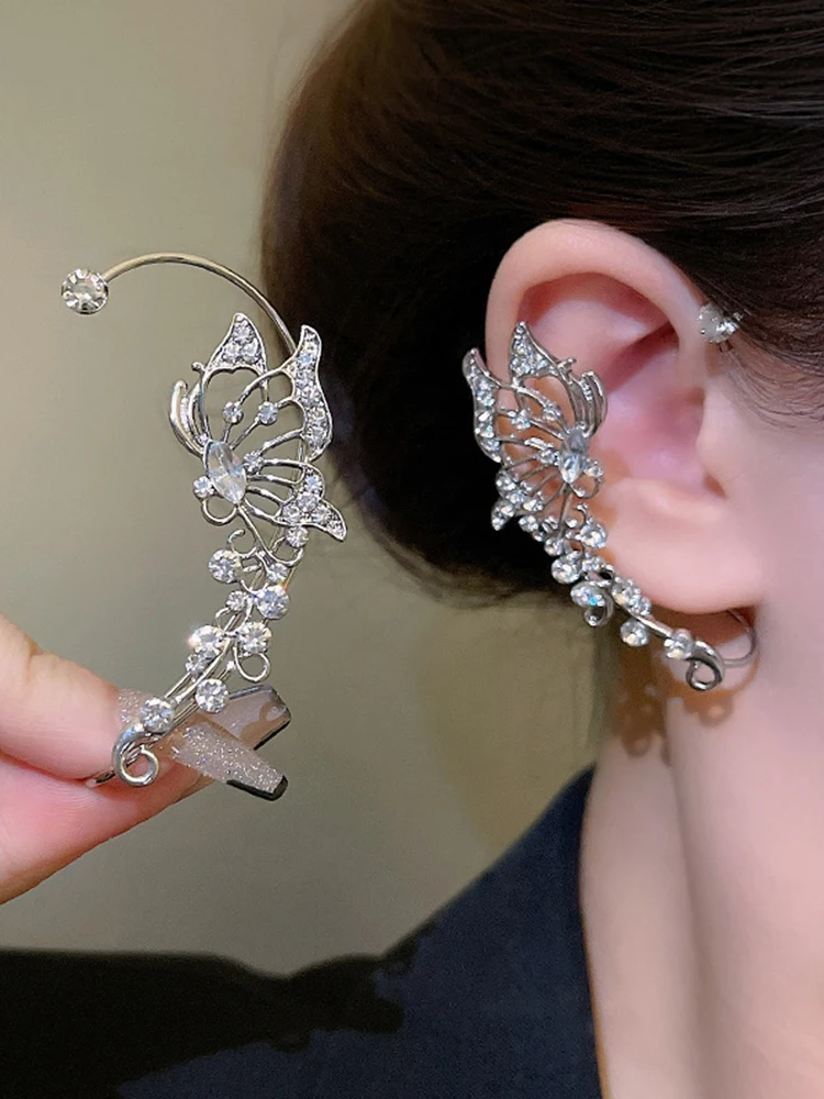 

Zircon Butterfly Flowers Temperament Ear Clip Fairy No Piercing Ear Cuff Wrap Stud Clip Earrings Trendy Exquisite Jewelry