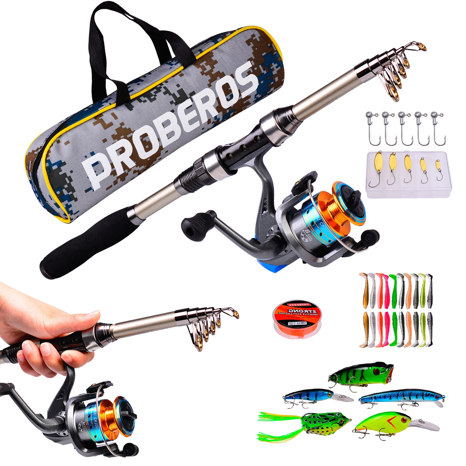 

Portable Travel Fishing Combo 1.8M Casting Fishing Rod And Spinning Reel Baits Lure Set Fishing Line Lures Bag Accessories