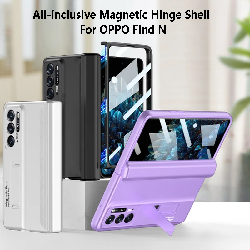 

Magnetic Hinge PC Hard Cover For OPPO Find N Case Solid Color Bracket explosion-proof glass protective funda for oppo findN capa