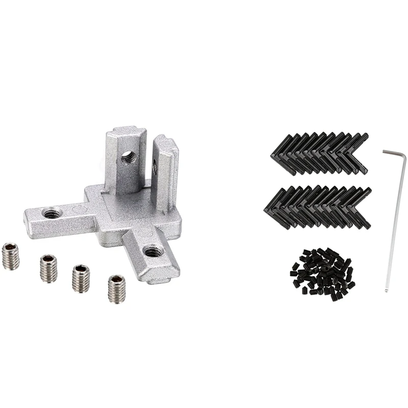 

20X 2020 Series 3 - Way End Corner Bracket Connector & 20Pcs Black T Slot L-Shaped Angle Slot Connector Joint Bracket