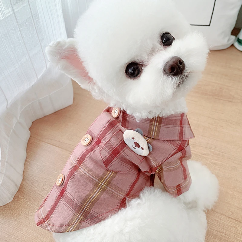 

Bear Plaid pet shirt is thinner than bear Chenery Cat Puppy Teddy dog clothes in summer dog shirts for dogs