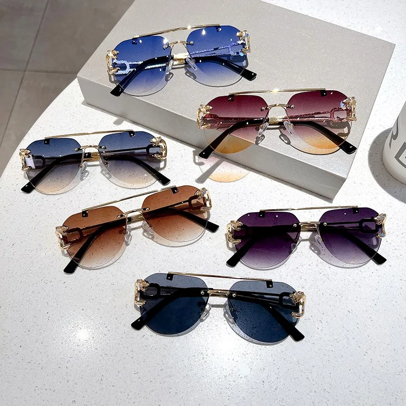 

Vintage Rimless Sunglasses Men Women Trendy Aviators Gradient Shades Sun Glasses Fashion New Double Bridge Uv400 Eyewear
