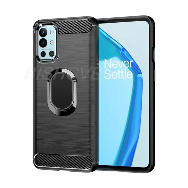 for oneplus 9 pro 9pro brushed carbon fiber soft silicone phone case for oneplus 9 pro magnetic ring stand cover free global shipping