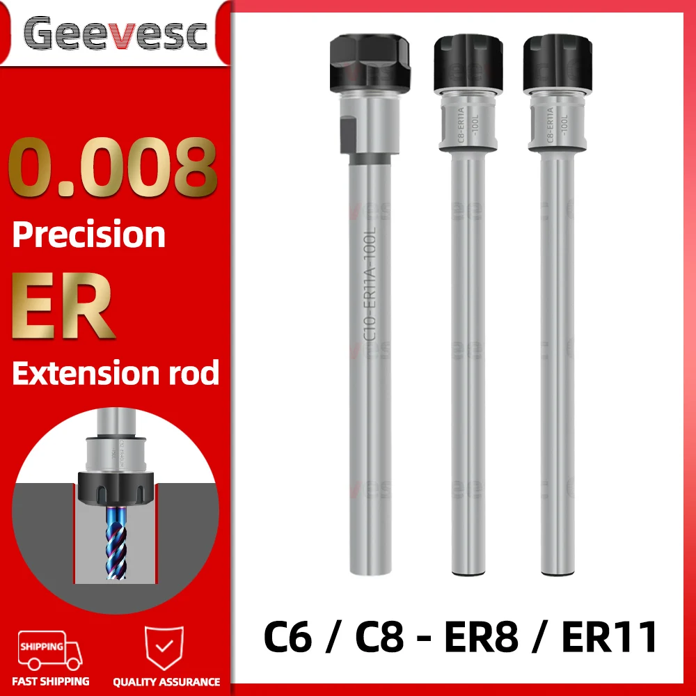 

Straight Shank Extension Rod C6 C8 ER8 ER11 60mm 100mm 150mm Deep Hole Machining Tools Mill Lengthen Tool holder ER Collet Nuts