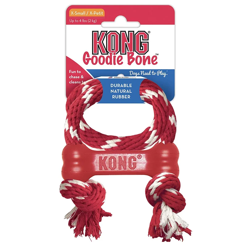 

KONG - Puppy Goodie Bone with Rope - Teething Rubber, Teeth Cleaning Dog Toy - for X-Small Puppies