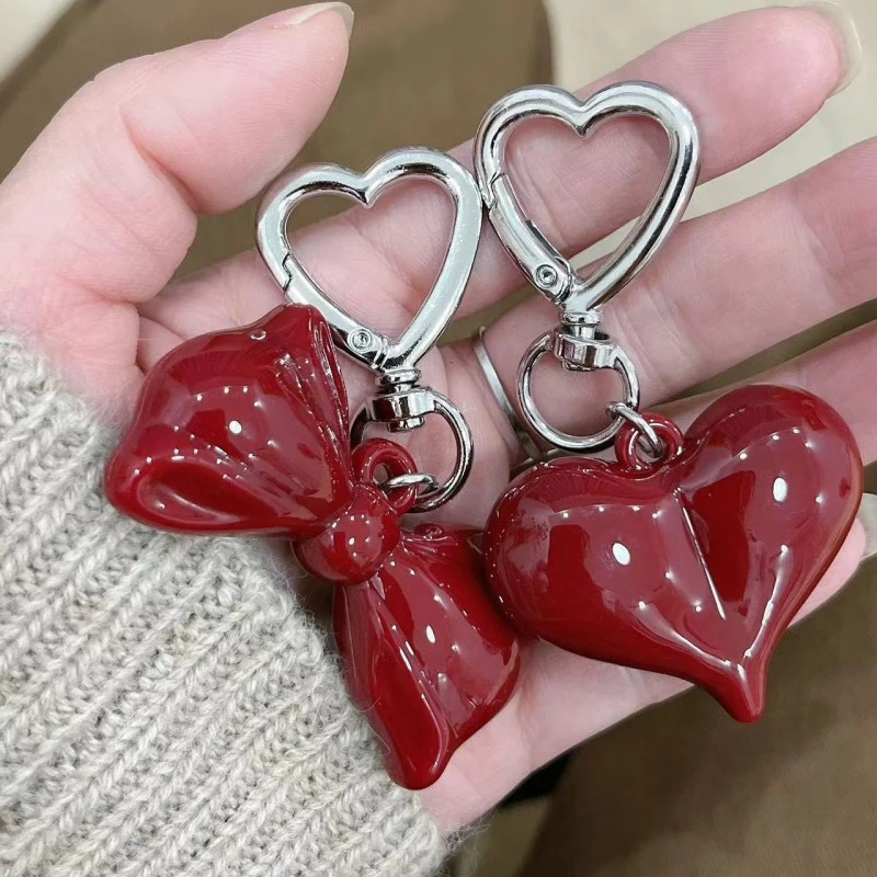 Простой темпераментный красный бант в форме сердца акриловый брелок кулон для