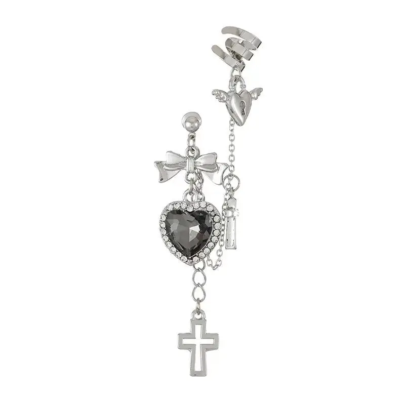 

Dark Chrome Hearts Punk Vintage Metal Chain Cross Love Earrings Earrings Female Personality Earrings Earrings Chain Clip