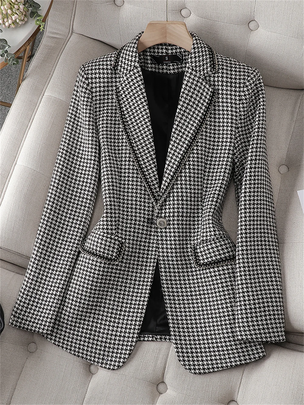 Plaid Women Blazer 2023 New in Business Work Long Sleeve Single Button Clothing Female Elegant Office Ladies Formal Slim Jacket