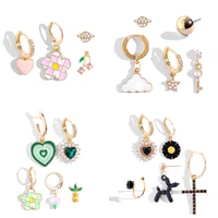 y2k candy color enamel flower heart earrings set for women girls crystal cherry star geometric huggie earrings sweet jewelry