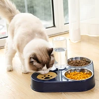 500ml pet cat bowl dog feeder cat food bowl with water bottle automatic drinking double bowl stainless steel dish bowls for cats