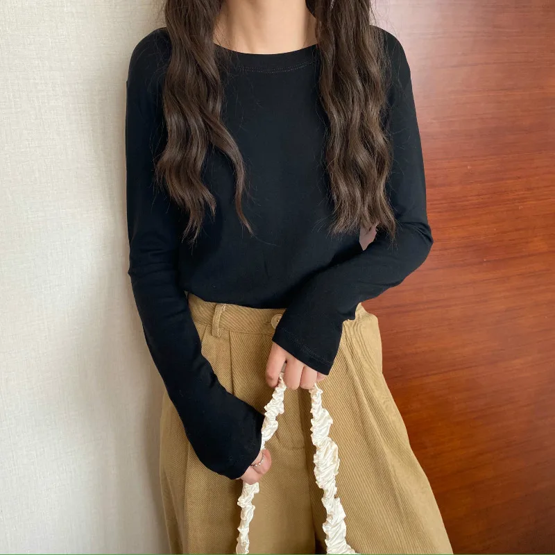 Осенне-зимние женские Базовые Футболки с длинным рукавом однотонные Женские