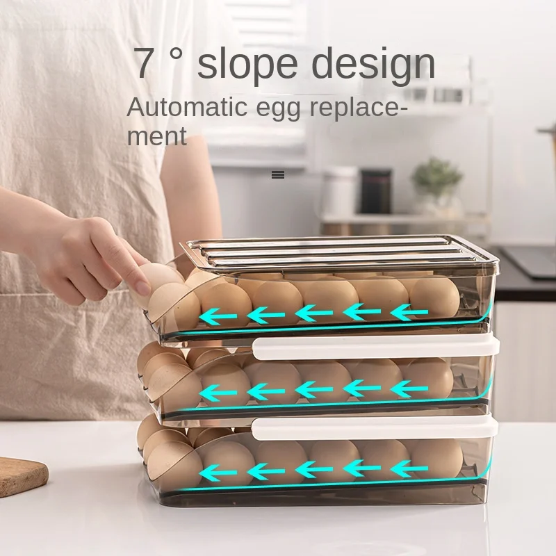 

Automatic rolling egg box multi-layer Rack Holder for Fridge fresh-keeping box egg Basket storage containers kitchen organizers
