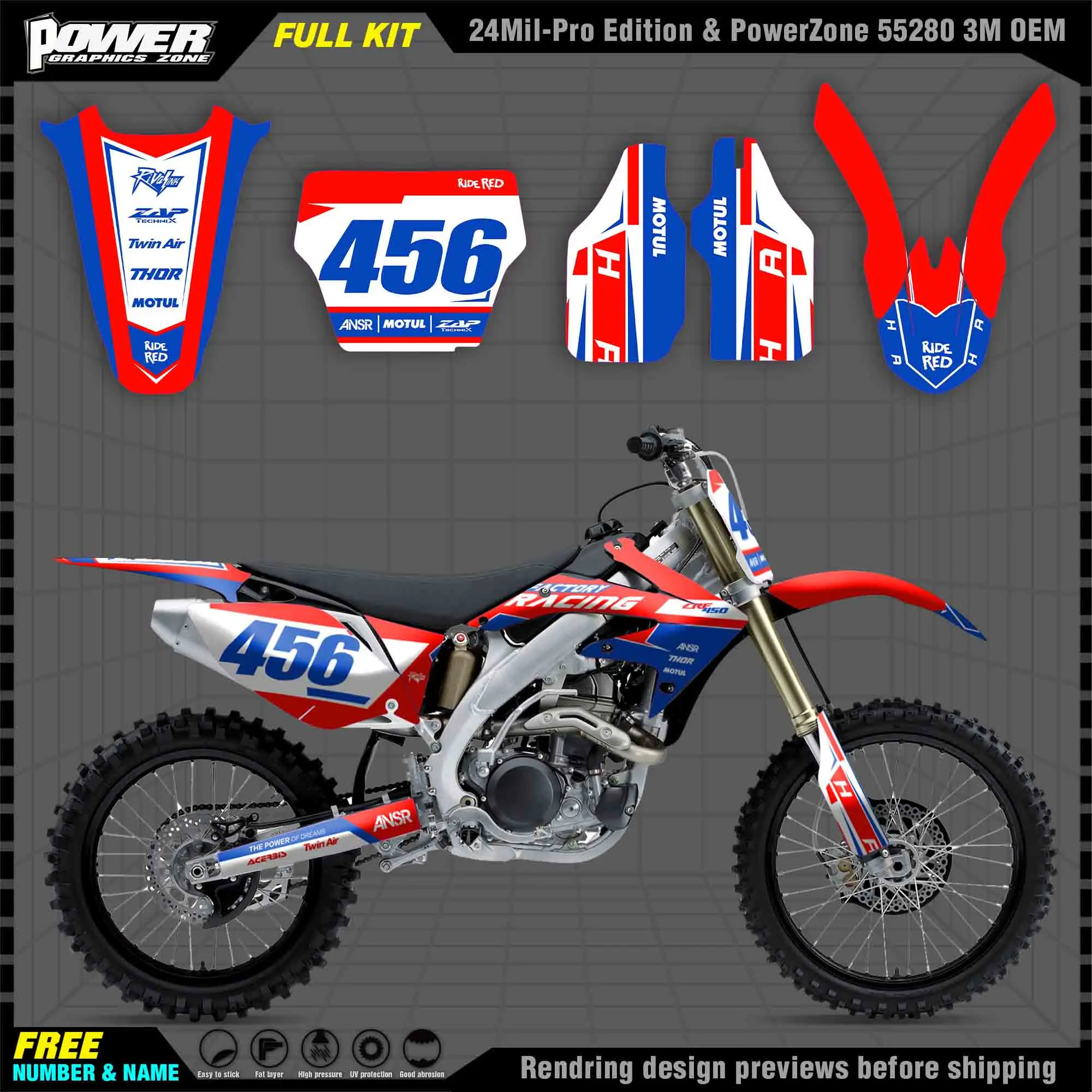

PowerZone Custom Team Graphics Decals 3M Stickers Kit For Honda 05-08 CRF450R Stickers 2005 2006 2007 2008 Stickers 010