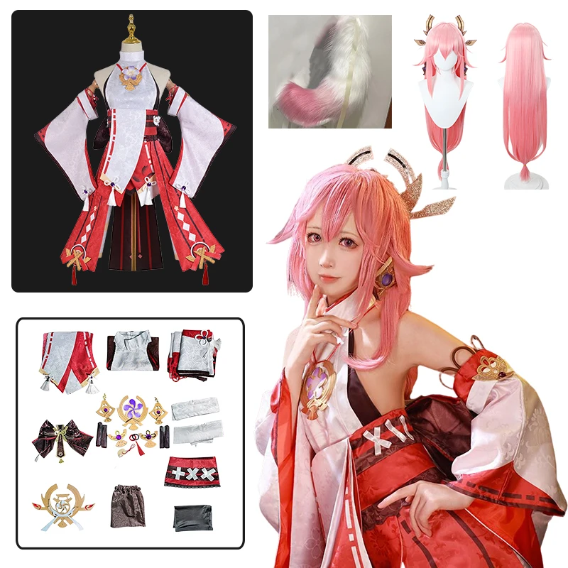 

Костюм для косплея Yae Miko «геншин ударт», парик, платье Yae Miko, Униформа, реквизит, полный комплект костюмов на Хэллоуин