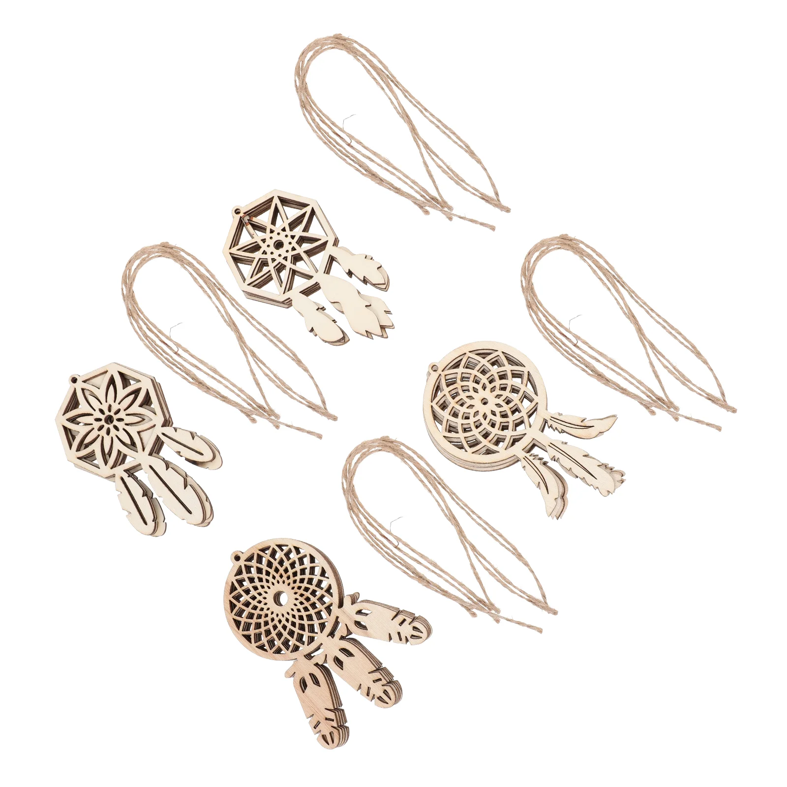

40Pcs Chic Background Pendants Unfinished Wooden Shapes Wood Dream Catcher Slices Car Wall Catchers Kit