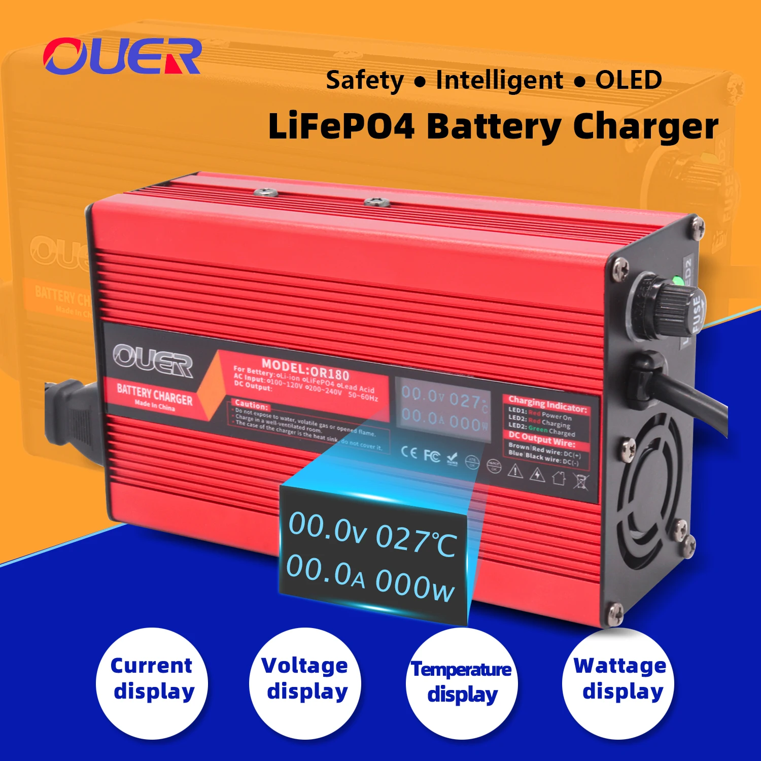 

29.2V 2A LiFePO4 Battery Charger For 8S 24V 25.6V LiFePO4 Battery Smart Charger Aluminum Case With OLED Display
