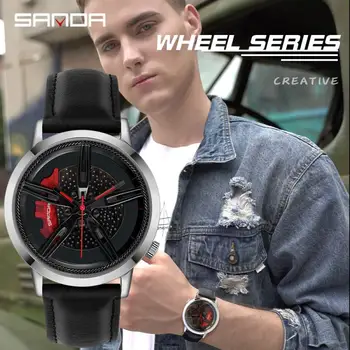 Racing Wheel Dial Men Watch Custom Design Car Wrist Watch Leather Custom not Printing Wheel Rim Hub Watches Relogio Masculino Other Image