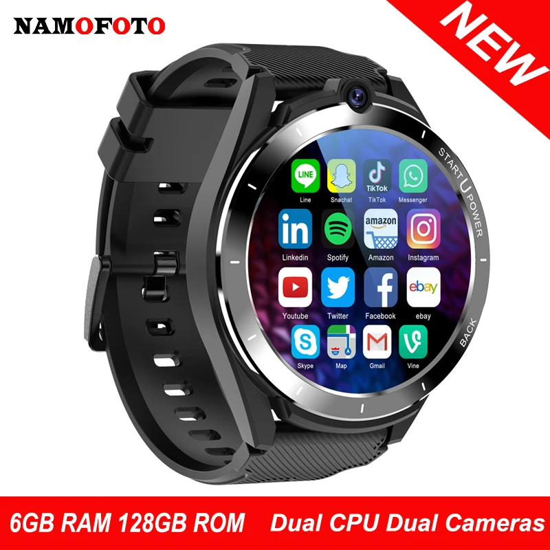 

4G LTE Smart Watch Men Women 6GB 128GB Sports Watches Dual CPU 900mAh Cameras GPS Smartwatch 1.6'' 400*400 For Android iOS Phone