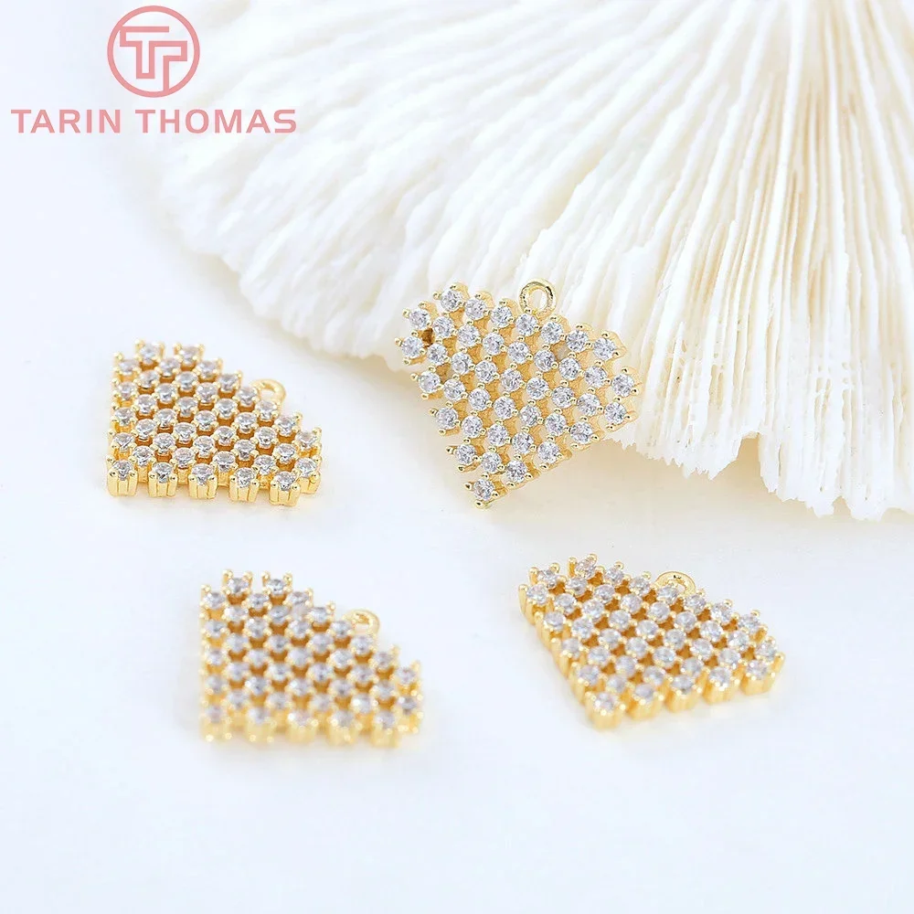 (5202) 2 шт. 18x28 мм 24-каратного золота латунь с цирконом подвески в форме сердца и т. д.