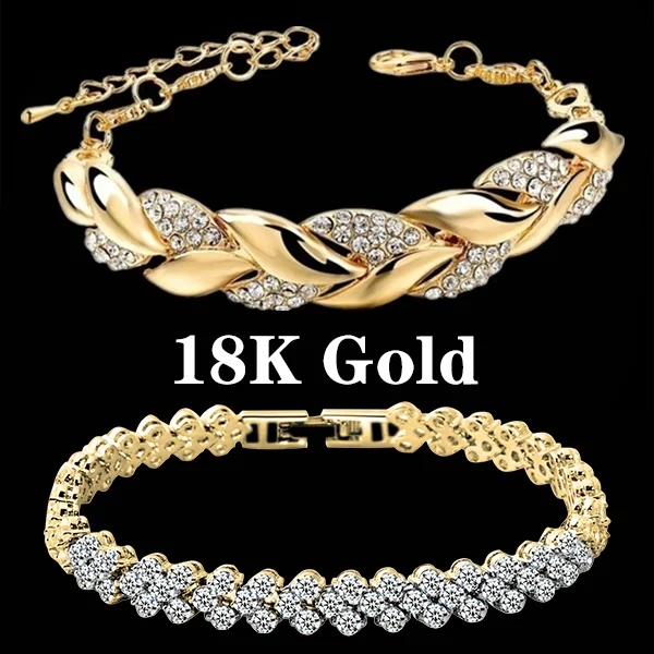 

Hot Selling Women Glass Filled Bracelet Leaf Bracelet Rose Bracelet for Women Christmas Gift Jewelry