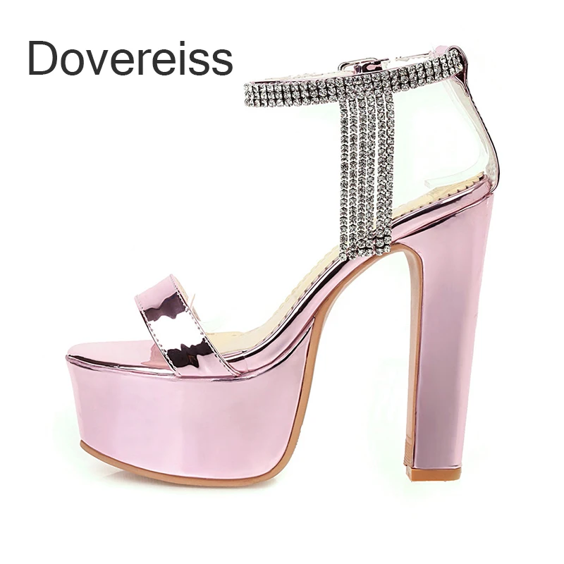 

Summer Women Clear Heels Sandals Fashion Waterproof Sexy New Purple Silver Narrow Band Buckle Consice Height 44 45 46 47 48