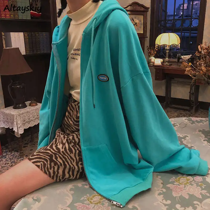 

Hoodies Women Sweatshirts Hooded Zipper Loose Spring Autumn Students All-match Outwear Chic Streetwear Ulzzang Leisure Hot Sale