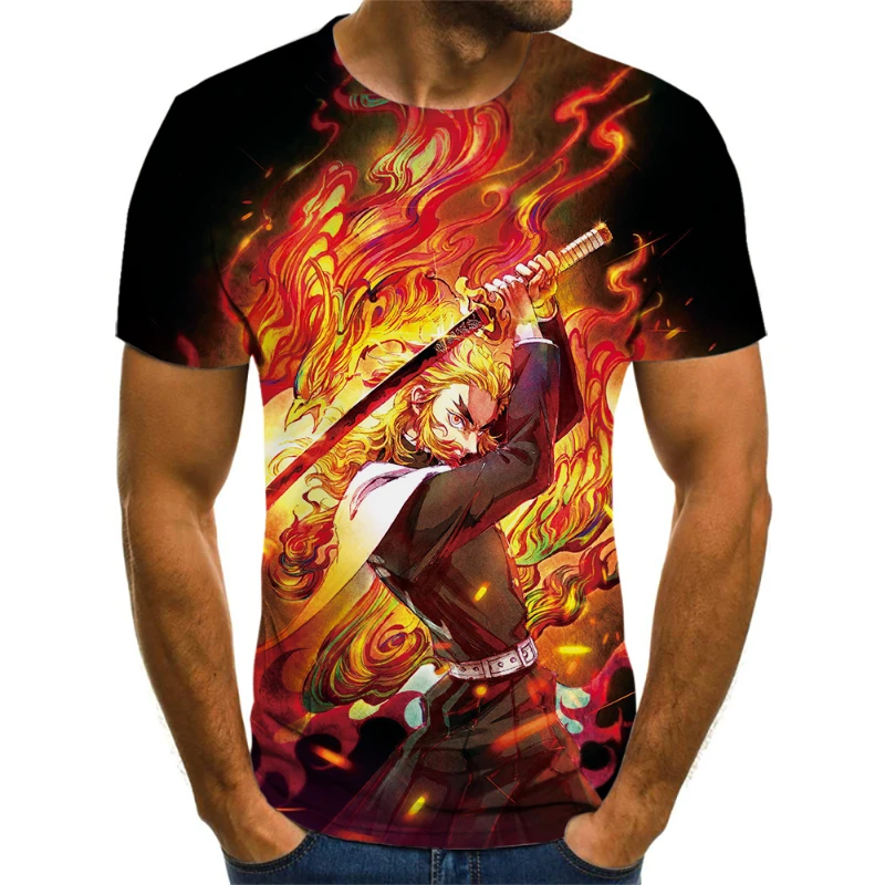 

3D Animation Demon Slayer Printed Belarus Men's Handsome T-Shirt Top Short Sleeve Fashion T-Shirt Street Hip Hop Style TopDesign
