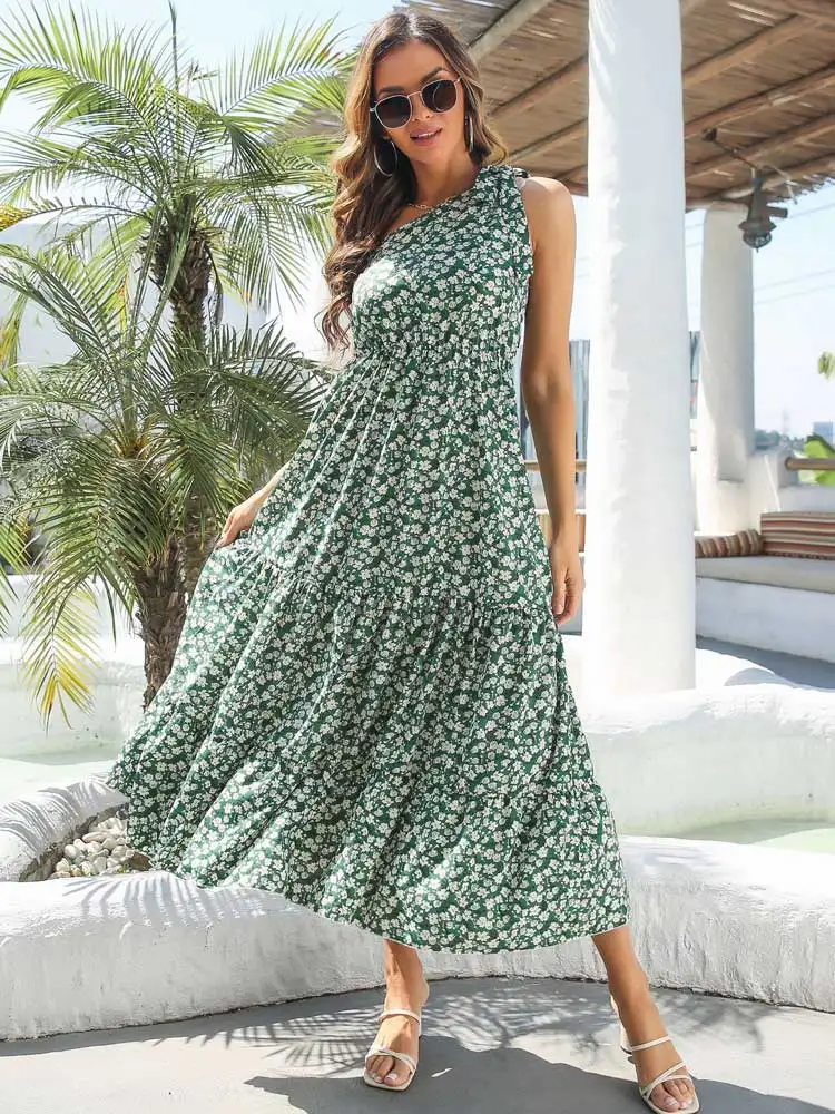 

Летнее платье на одно плечо в стиле бохо 2022, женское элегантное длинное вечернее платье, женское Цветочное платье