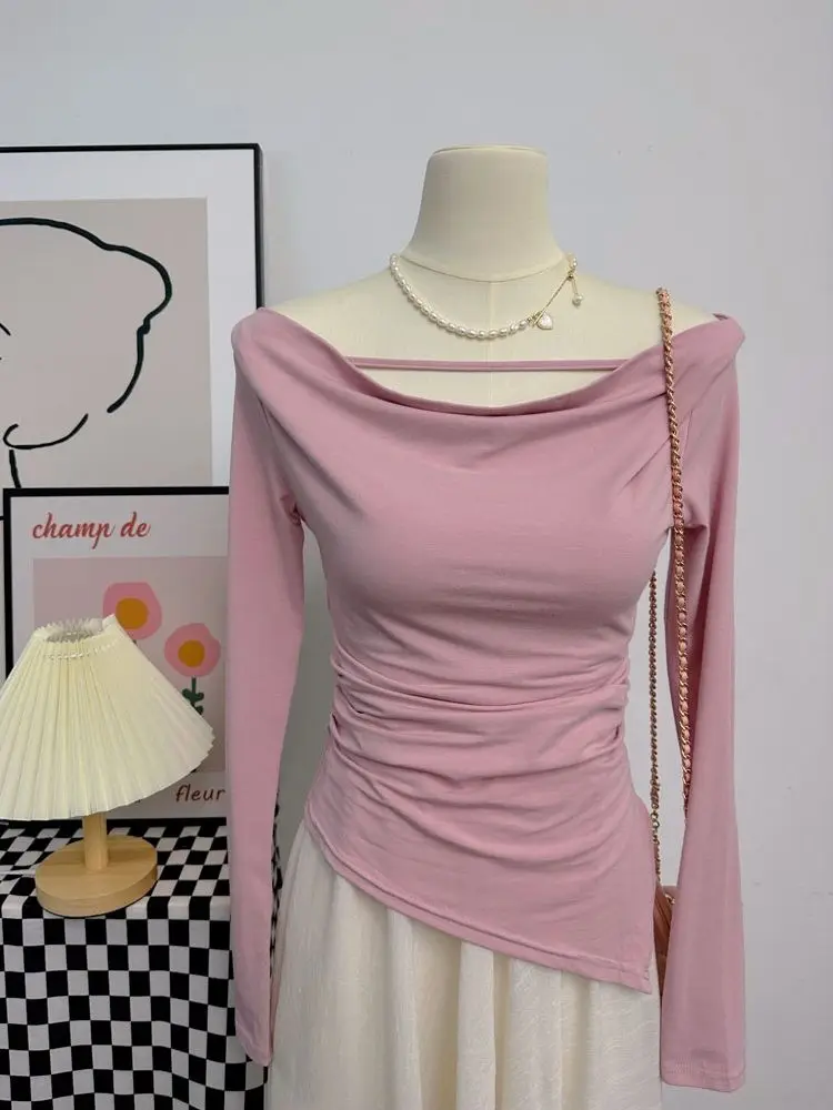 Осенняя футболка с длинным рукавом Pure Desire 2023 приталенный черный топ открытым