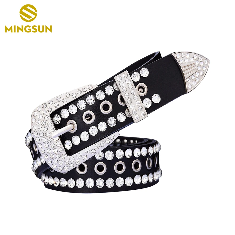 

5 Colors Rhinestone Belt Punk Hollow High Quality Genuine Leather Men‘s Belt Western Cowboy Unisex Bling Diamond Belt For Woman