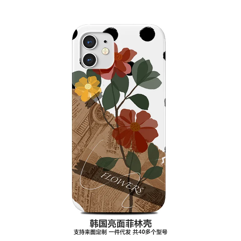 

Simple Style Flowers Glossy Phone Case for IPhone 13 12 11 Pro Max 8 7 Plus X XR XS MAX Case Half Pack All Inclusive Phone Cover